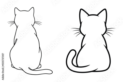 Sitting Cats Back View Outline Set