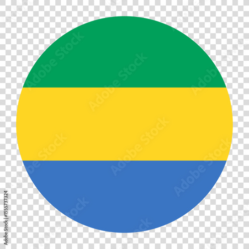Flag of Gabon. Gabon circle flag logo icon computer vector illustration design. Transparent checkerboard background.