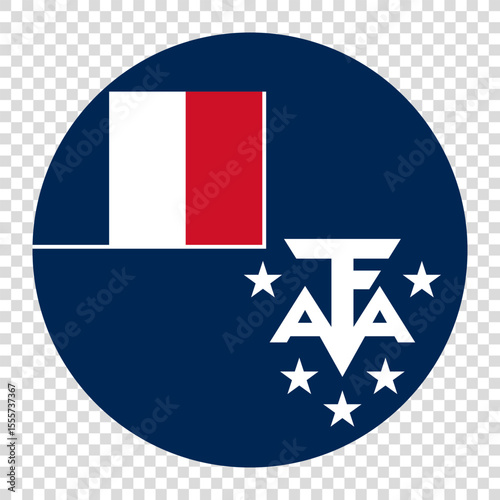 Flag of French Southern and Antarctic Territory. French Southern and Antarctic Territory circle flag logo icon computer vector illustration design. Transparent checkerboard background.