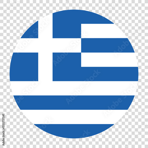 Flag of Greece. Greece circle flag logo icon computer vector illustration design. Transparent checkerboard background.
