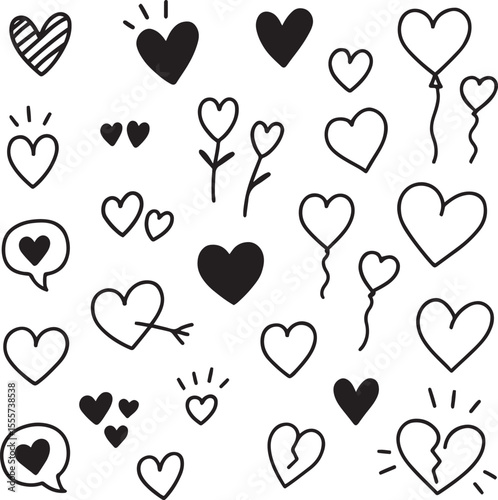 Hand-Drawn Love Heart Doodle Set – Romantic Symbol Vector Collection
