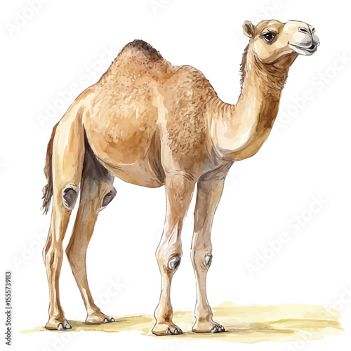 Camel, watercolor clipart vector, isolated on a white background.