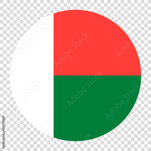 Flag of Madagascar. Madagascar circle flag logo icon computer vector illustration design. Transparent checkerboard background.