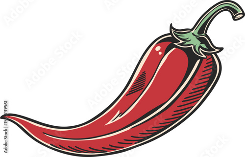 Vibrant red chili pepper isolated on white background
