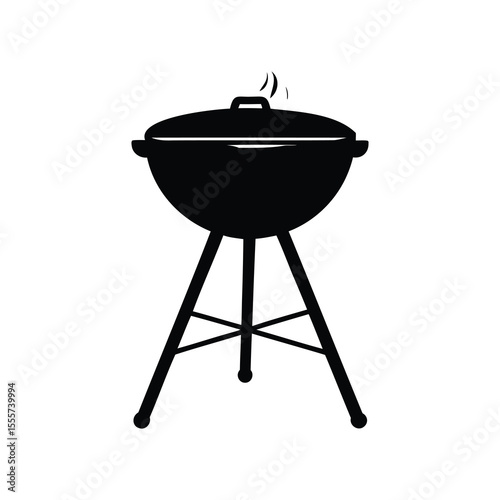 Illustration of a covered barbecue grill emitting smoke ready for cooking