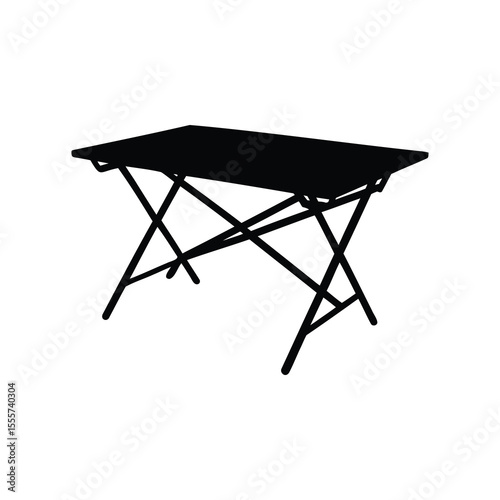 Black Silhouette of a Folding Table with Unique Crossbar Leg Design