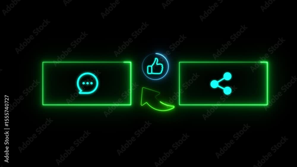 neon end screen. Subscribe button and outro for gaming and video Subscribe, like, share, comment video animation on neon space background.