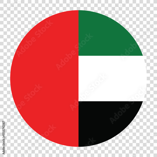 Flag of United Arab Emirates. United Arab Emirates circle flag logo icon computer vector illustration design. Checkerboard background.