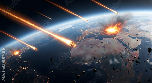 Dramatic Meteor Shower Bombarding Planet Earth from Space