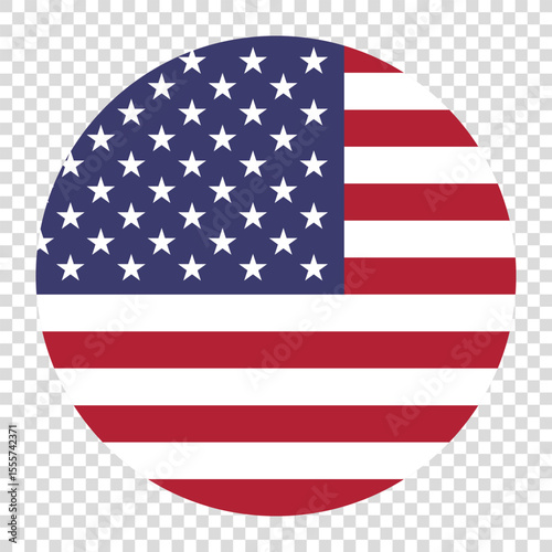 Flag of United States of America. America circle flag logo icon computer vector illustration design. Checkerboard background.