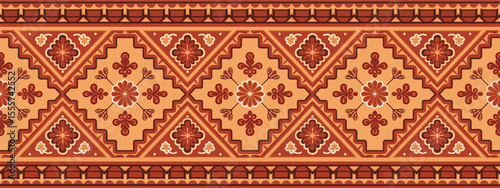 Traditional Floral Geometric Tile Border Pattern Illustration with Ornamental Vintage Style