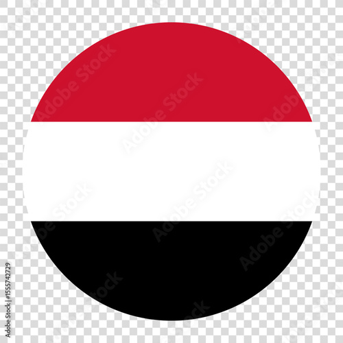 Flag of Yemen. Yemen circle flag logo icon computer vector illustration design. Transparent checkerboard background.