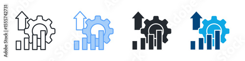 Development Icon Set Multiple Style. Designed In Outline, Blue, Glyph, Dual Tone