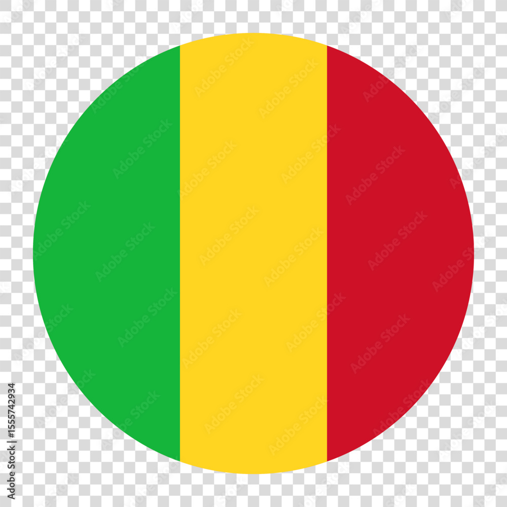 Fototapeta premium Flag of Mali. Mali circle flag logo icon computer vector illustration design. Transparent checkerboard background.