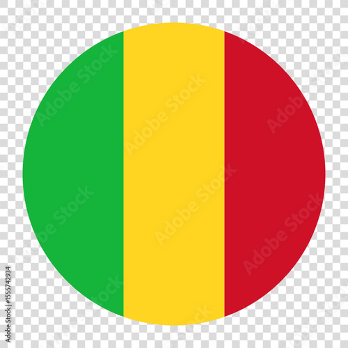 Flag of Mali. Mali circle flag logo icon computer vector illustration design. Transparent checkerboard background.