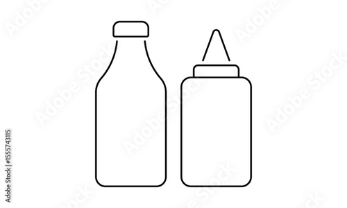 Ketchup and mustard saucesoutline icon isolated on transparent background flat vector illustration. EPS 10