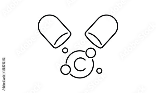 Vitamin C capsule outline icon isolated on transparent background flat vector illustration. EPS 10