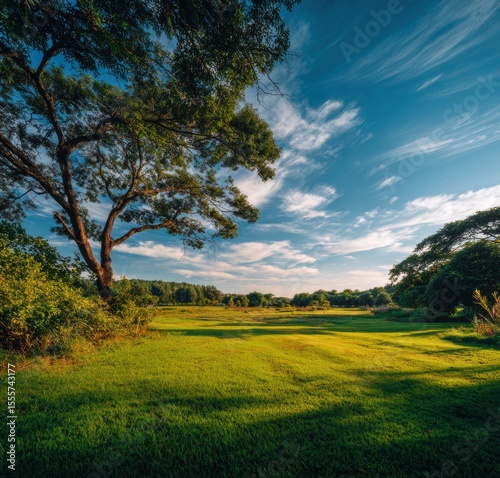 green field and blue sky