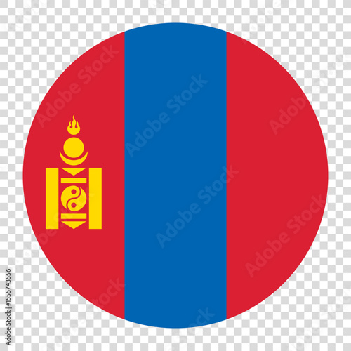 Flag of Mongolia. Mongolia circle flag logo icon computer vector illustration design. Transparent checkerboard background.