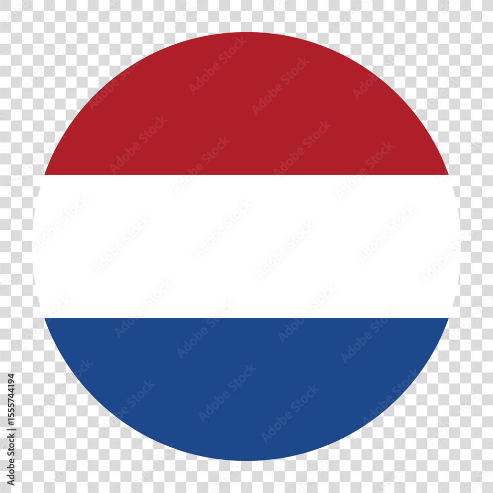 Flag of Netherlands. Netherlands circle flag logo icon computer vector illustration design. Transparent checkerboard background.