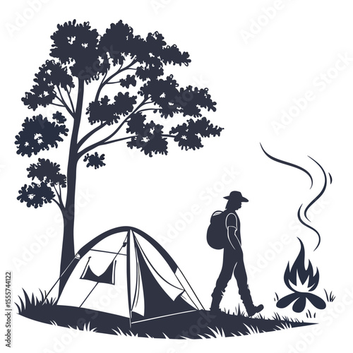 silhouette camping on white backgroun