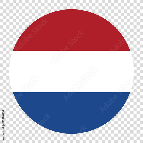 Flag of Netherlands. Netherlands circle flag logo icon computer vector illustration design. Transparent checkerboard background.