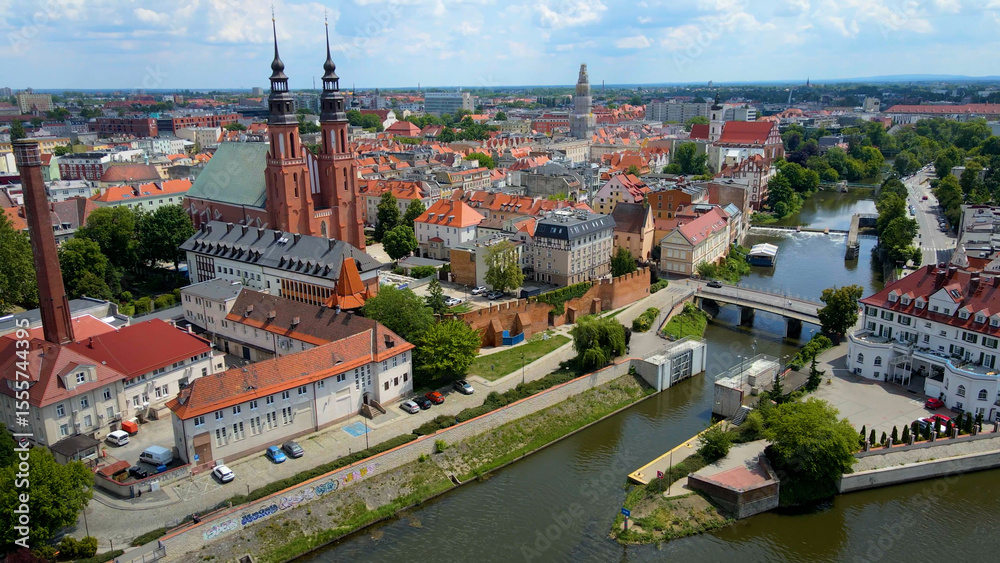 Fototapeta premium city ​​architecture europe drone flyover old town Opole Poland