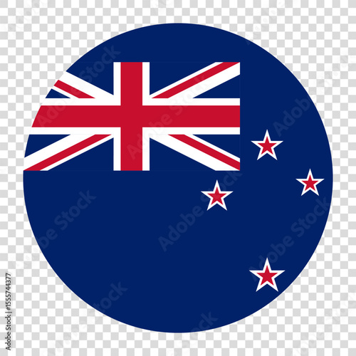 Flag of New Zealand. New Zealand circle flag logo icon computer vector illustration design. Transparent checkerboard background.