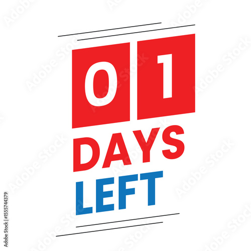  1 Days Left Reminder Design Red Vector Countdown Graphic