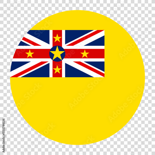 Flag of Niue. Niue circle flag logo icon computer vector illustration design. Transparent checkerboard background.