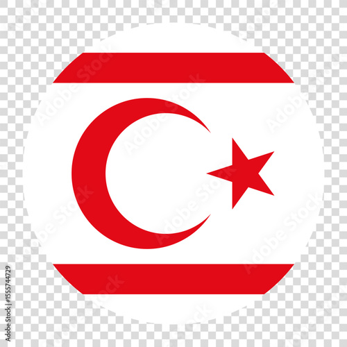 Flag of Northern Cyprus. Northern Cyprus circle flag logo icon computer vector illustration design. Transparent checkerboard background.