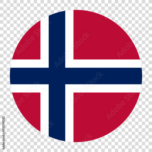 Flag of Norway. Norway circle flag logo icon computer vector illustration design. Transparent checkerboard background.