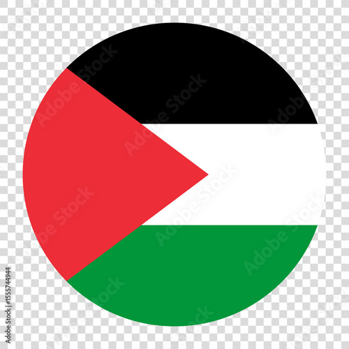 Flag of Palestine. Palestine circle flag logo icon computer vector illustration design. Transparent checkerboard background.