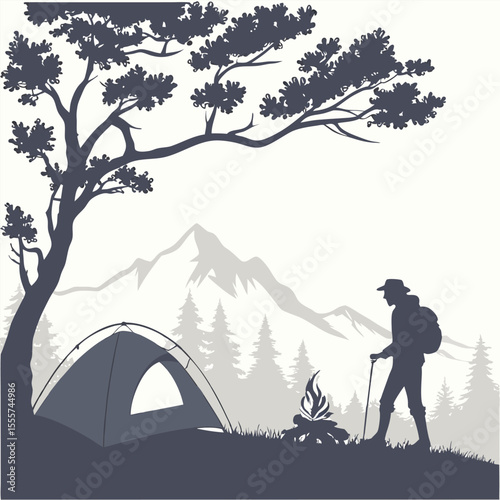 silhouette camping on white backgroun