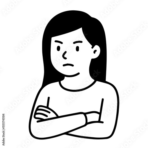 Simple Outline Annoyed Woman with Arms Crossed Gesture Illustration