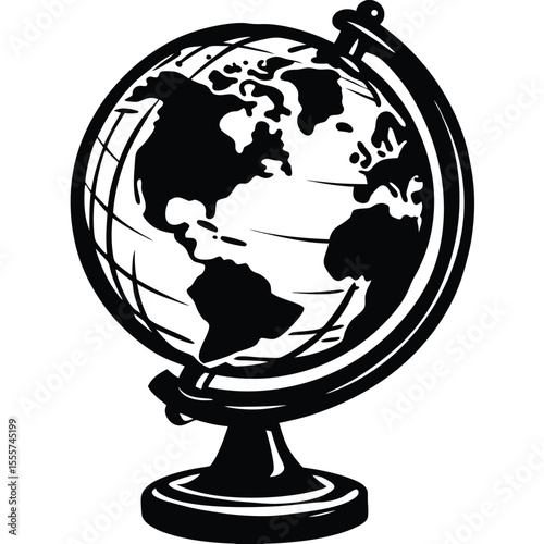 Black globe on stand outline world earth