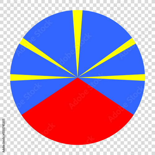 Flag of Reunion. Reunion circle flag logo icon computer vector illustration design. Transparent checkerboard background.