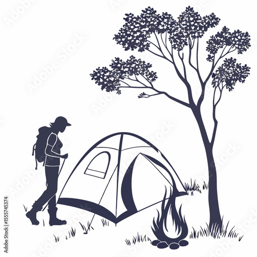 silhouette camping on white backgroun