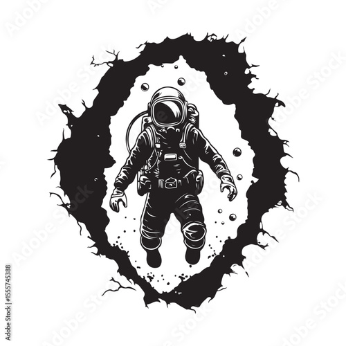 Underwater Exploration Diver Discovering Enigmatic Caves Image Vector isolated on white background.