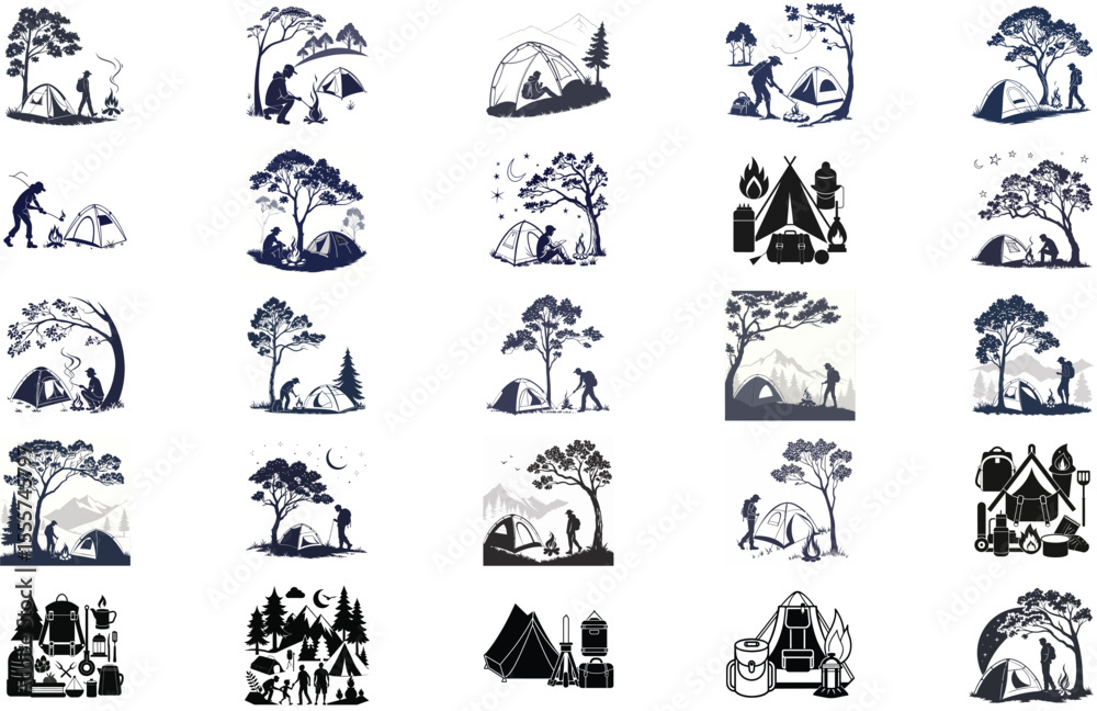 Naklejka premium silhouette camping on white backgroun