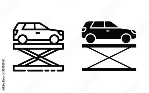 A minimalist black and white Silhouette design showing two identical scissor lift illustrations