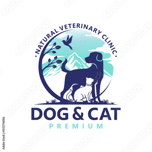 Vector Pet Shop logo design template. Modern animal icon label for store, veterinary clinic, hospital, shelter, business services. Flat illustration background with dog, cat and horse Free Vector and 