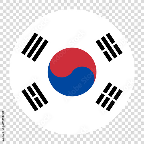 Flag of South Korea. South Korean circle flag logo icon computer vector illustration design. Checkerboard background.