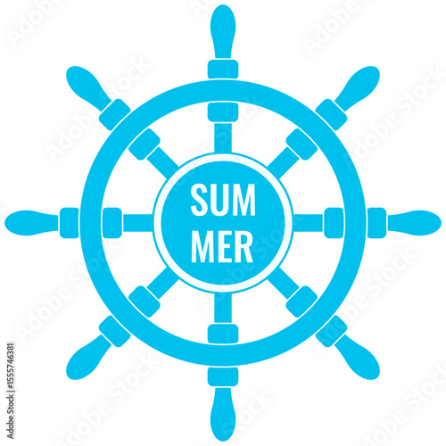 Steering wheel. Vector illustration of blue steering wheel with Summer text isolated transparent. Ideal Summer travel element for fabric textile background template design. Summer sticker EPS 10