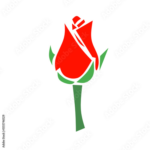 Red roses in buds and blooming flowers