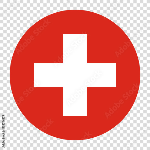 Flag of Switzerland. Switzerland circle flag logo icon computer vector illustration design. Checkerboard background.