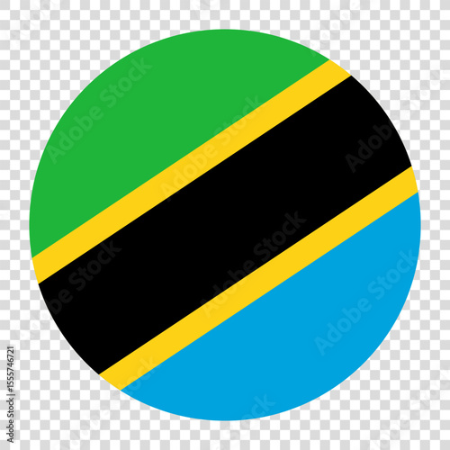 Flag of Tanzania. Tanzania circle flag logo icon computer vector illustration design. Checkerboard background.