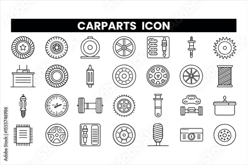Set of  outline icons related to carparts. Linear icon collection. Editable stroke. Vector illustration