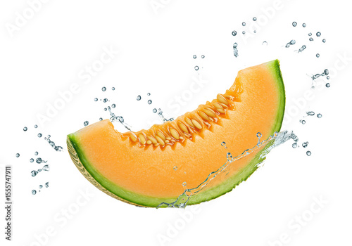 Isolated Refreshing Slice of Cantaloupe Melon with Water Droplets