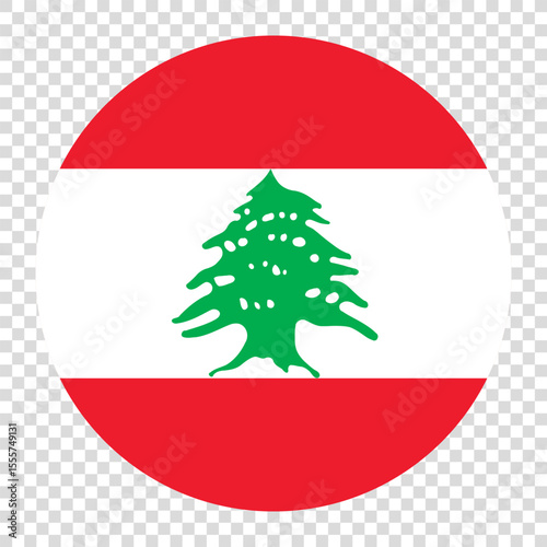 Flag of Lebanon. Lebanon circle flag logo icon computer vector illustration design. Checkerboard background.